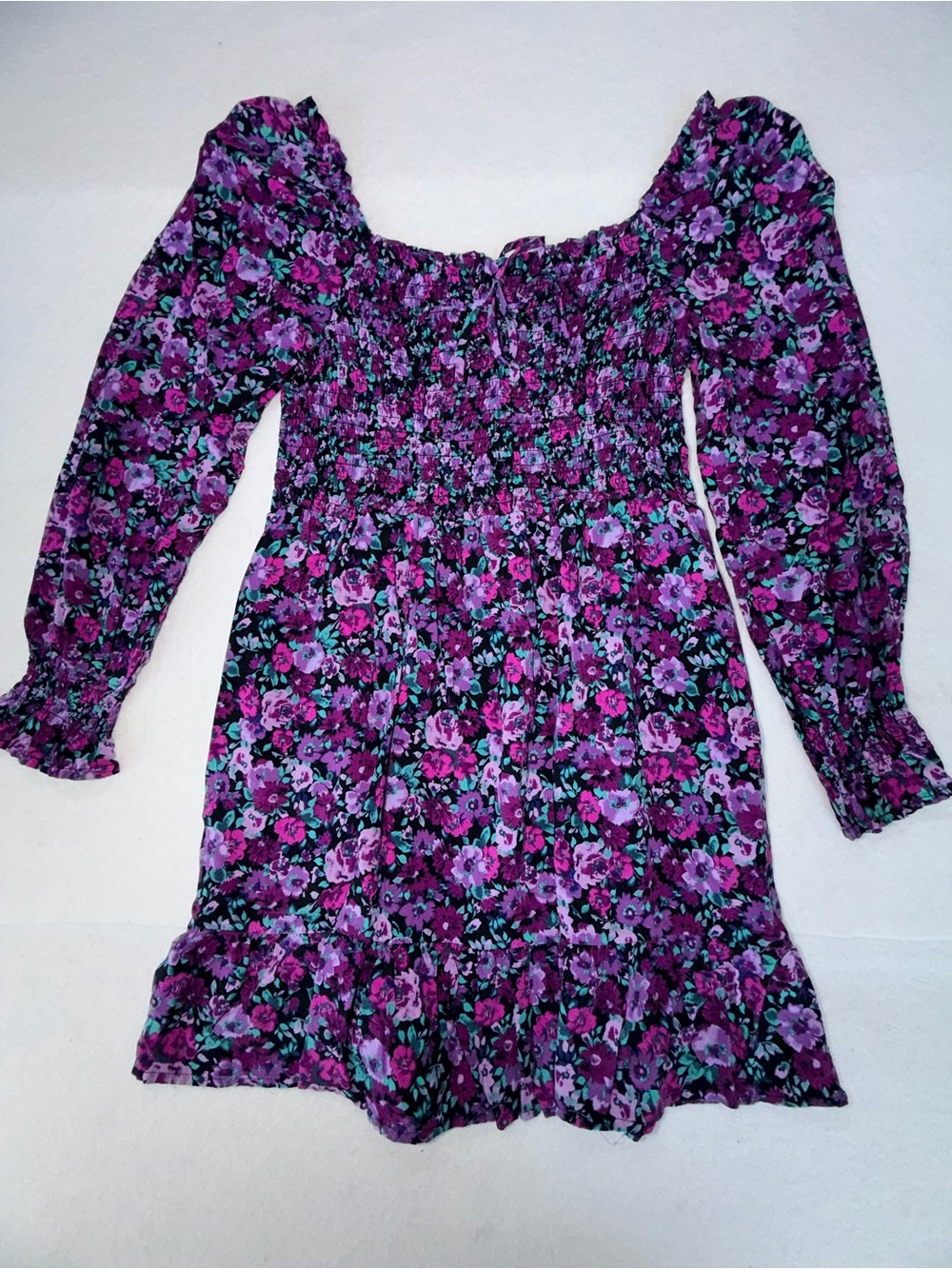 Wild fable Purple Floral Smocked Long-Sleeve Mini Dress